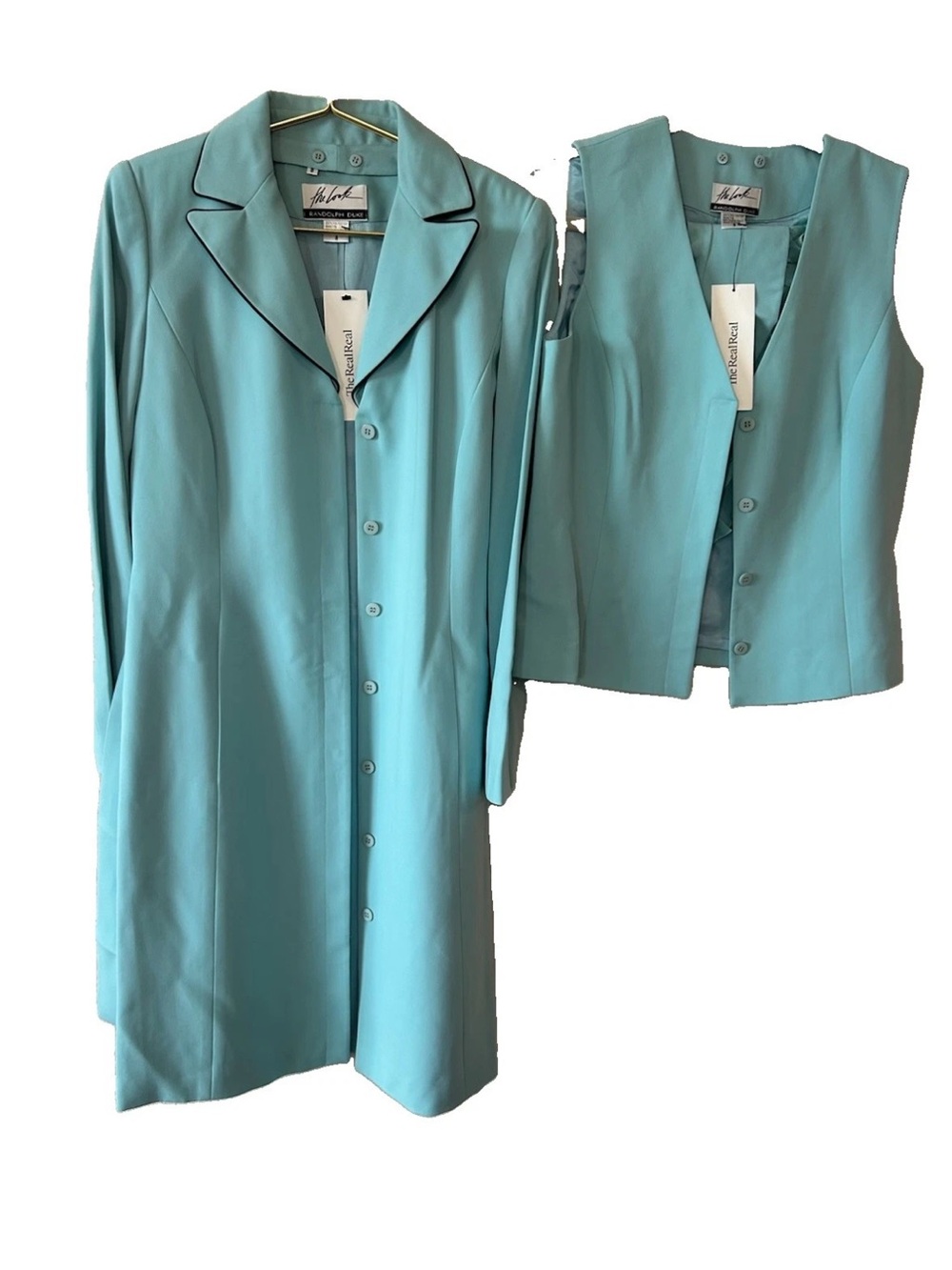 Vintage Randolph Duke The Look 3 Pc Turquoise Blazer Vest Suit Size 8